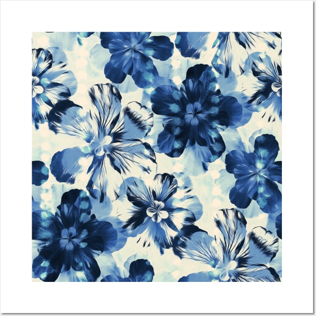 Shibori Inspired Oversized Indigo Floral Wall Art by micklyn